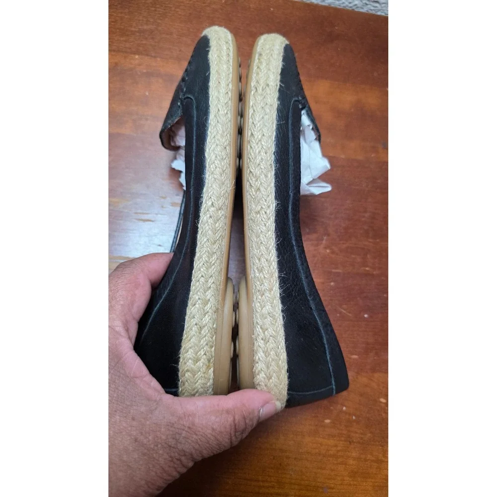 Sofft Black Leather Espadrille Flats Women's 7.5M Woven Slip‎ On Loafers Casual